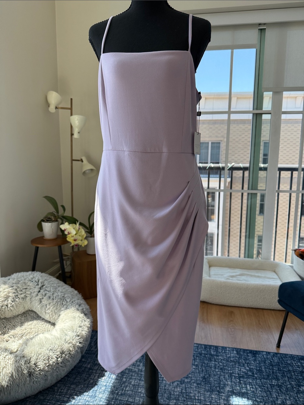 Sleeveless Lilac Midi Dress with Draped Tulip Skirt